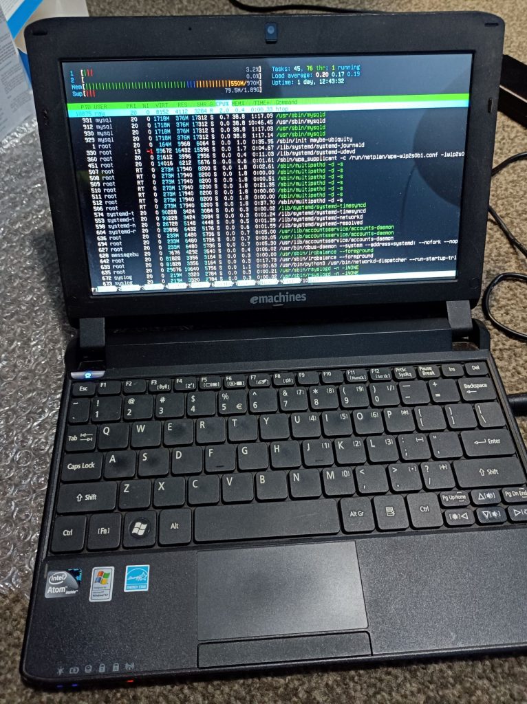 A little Atom laptop as the server currently running this blog
