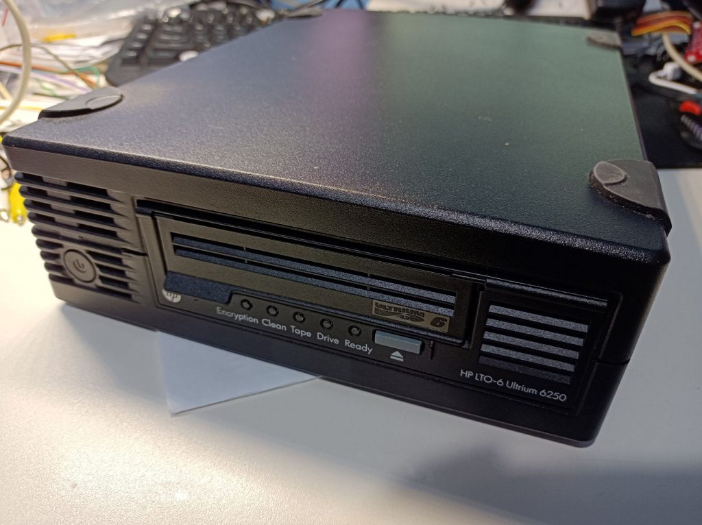 Photo showing the front face of the tape drive.
