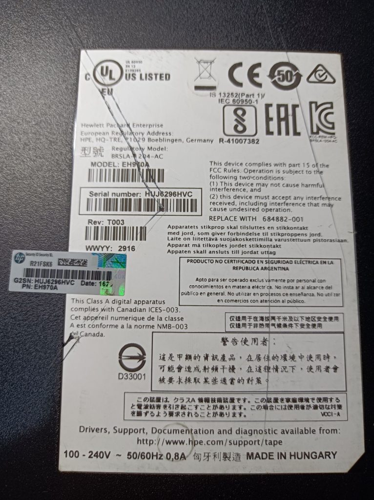 Photo showing the model numbers of the tape drive.